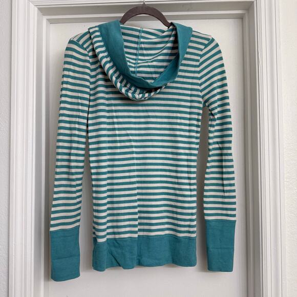 American Eagle Y2K Deep V Neck Long Striped Henley Bella Swan Style Blue Sz M - Picture 2 of 7